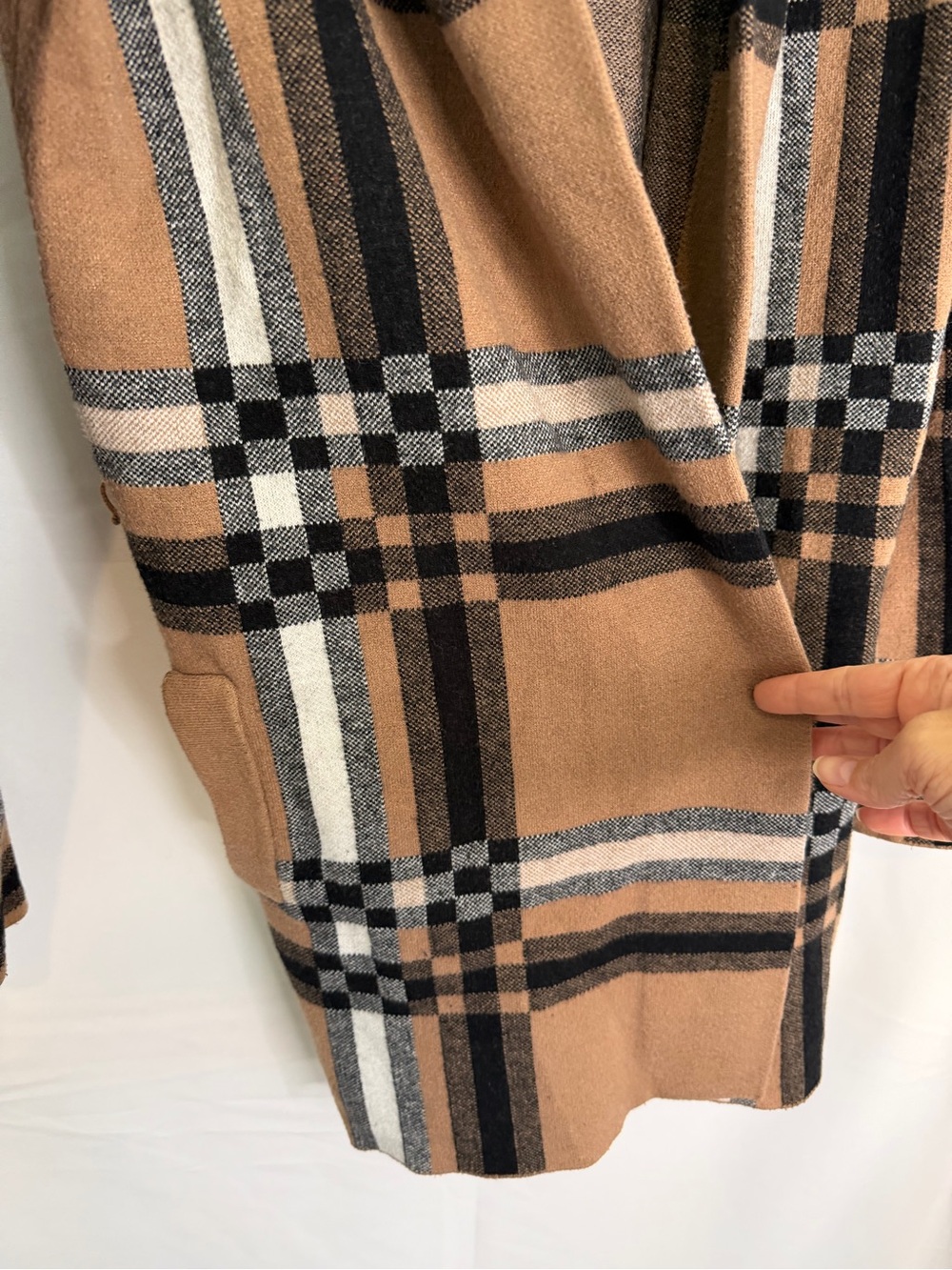 Christian Siriano Plaid Open Front Knot Jacket in Camel, Black, Cream - Picture 6 of 8